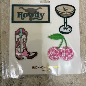 Uncharted Threads iron on country line patches, set of 4, cowboy boots, martini